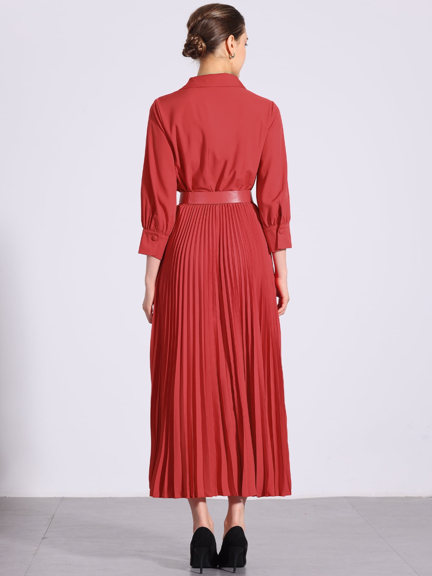 DARING DIVA 3/4 Sleeves Collar V Neck Dress M Red