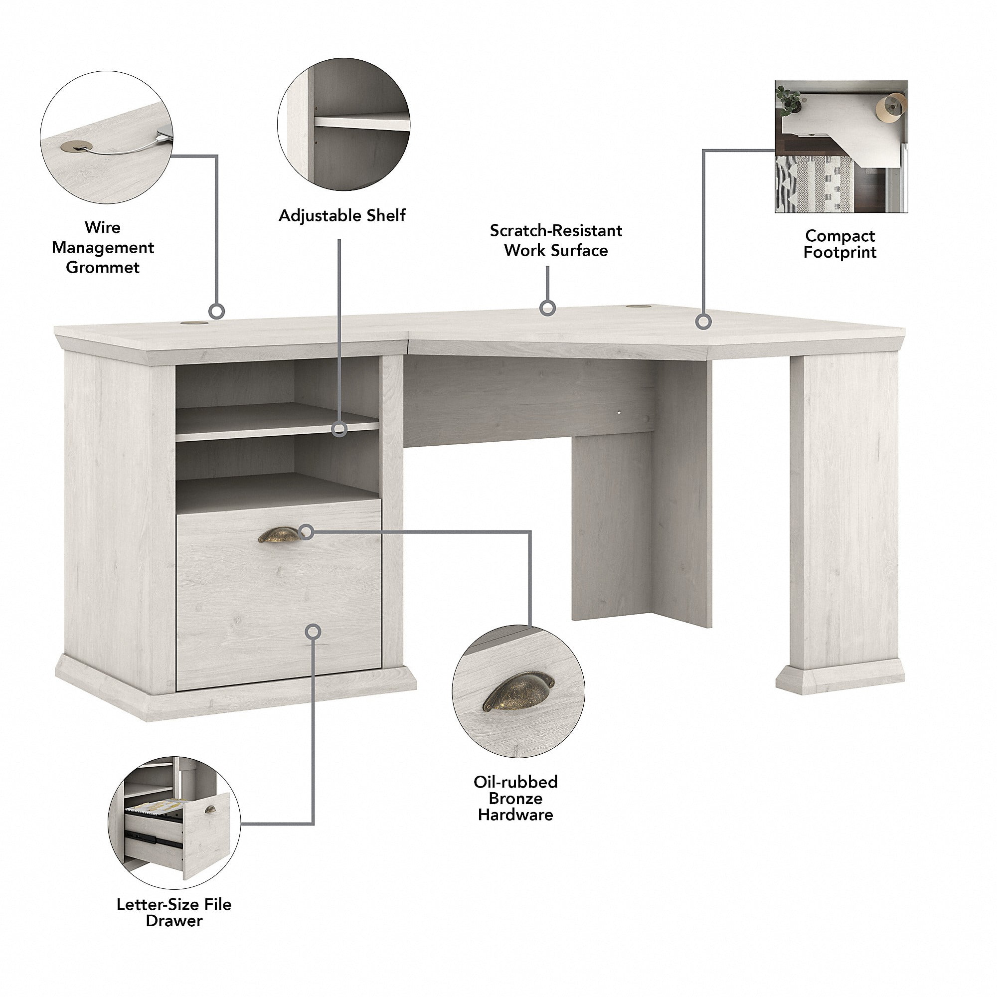 Buy Bush Furniture Yorktown 60W Corner Desk with Hutch, OffWhite