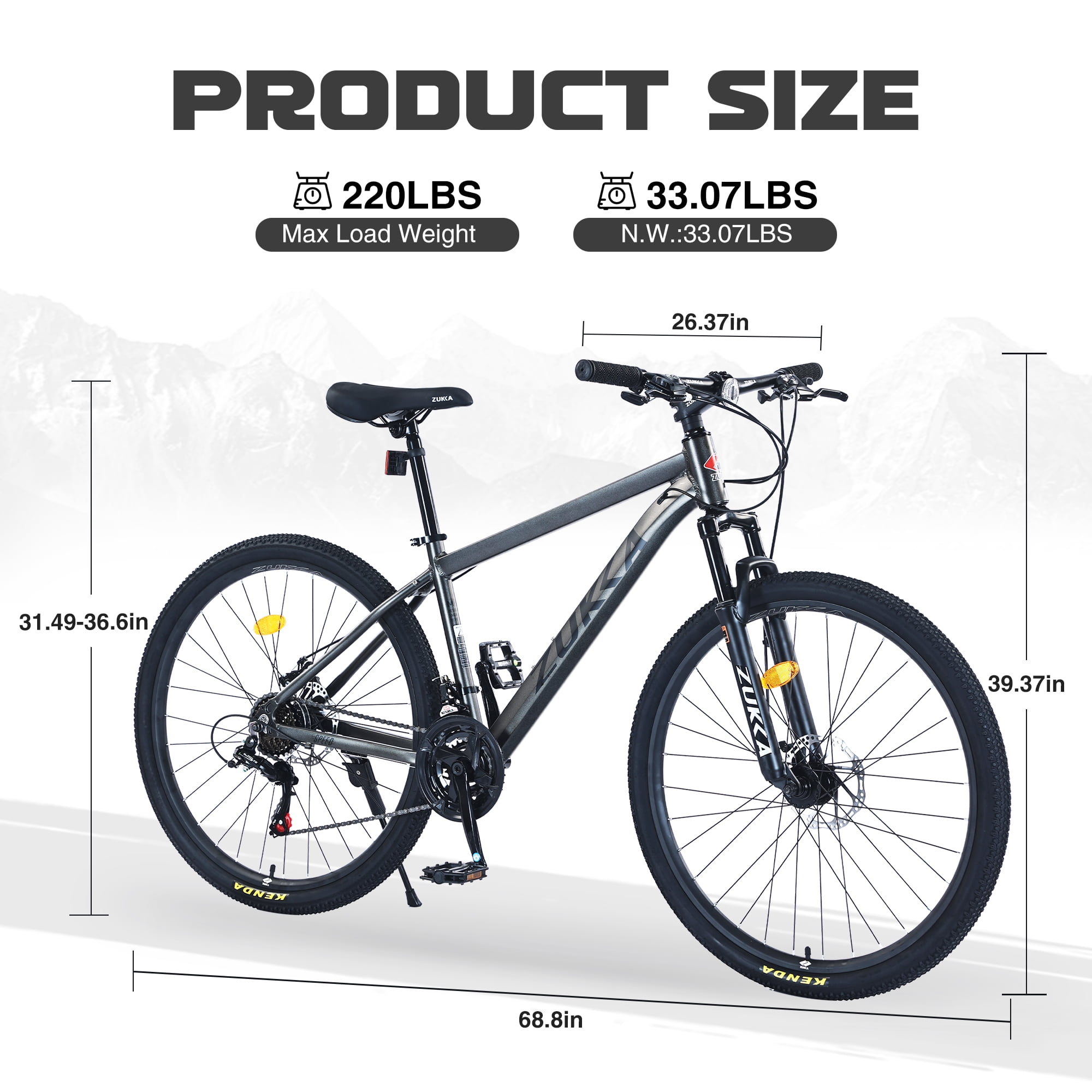 27.5 Inch Mountain Bike, 21 Speed Mountain Bicycle with Front Suspension and Aluminum Alloy Frame for Men Women Boys and Girls, Grey