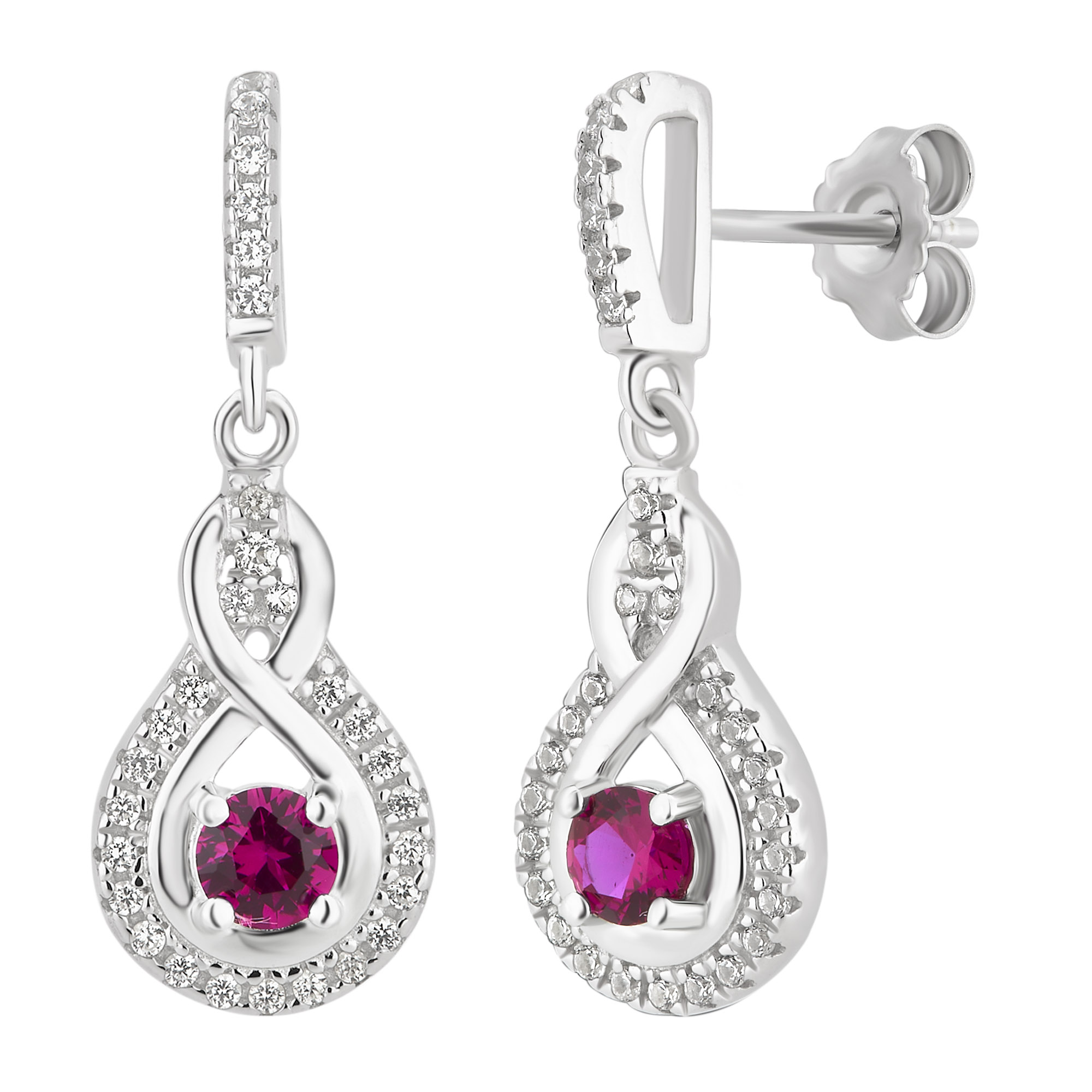Arista 1 1/5 Carat T.W. Created Ruby and White Sapphire Halo Women's Drop-Dangling Earring in Sterling Silver
