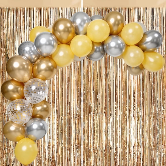 50Pcs 12 Inch Pearl Gold Metallic Gold Metallic Silver Gold Silver Confetti Balloons and 2 Pack Champagne Gold Streamer 3.2 x 6.56 FT for Birthday Wedding Baby Bridal Shower Party Decorations