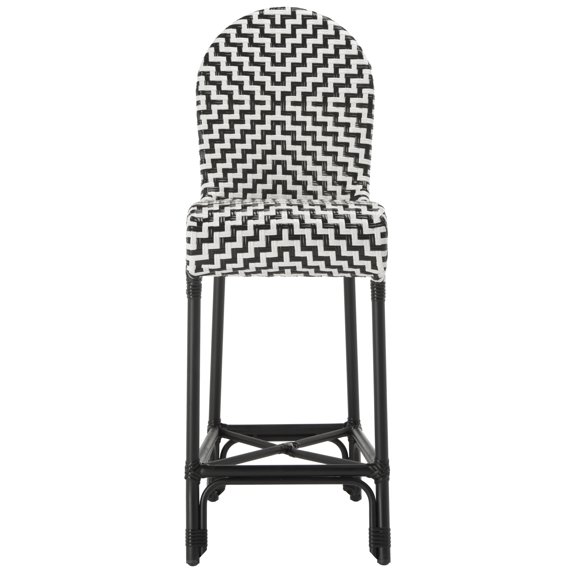 SAFAVIEH Tilden Outdoor Patio Rattan Bar Stool with Footrest, Black/White