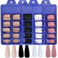 thumbnail image 1 of AddFavor 400 piezas de uñas largas de prensa mate ataúd bailarina cubierta completa puntas de uñas falsas DIY uñas postizas acrílicas para mujeres y niñas decoración de uñas (negro, blanco, rosa desnu, 1 of 5
