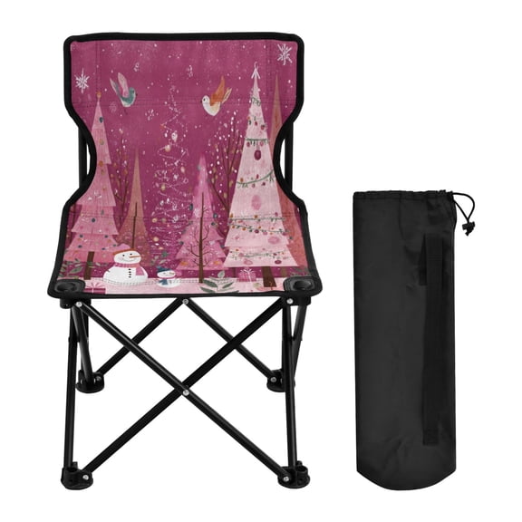 600D Oxford Camping Chair Portable Foldable Chair Supports 220 lbs for Picnic, Fishing, Backpacking Pink Christmas Forest