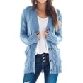thumbnail image 1 of Jersey tipo cárdigan PRETTYGARDEN para mujer, tejido trenzado, azul, talla L, 1 of 9