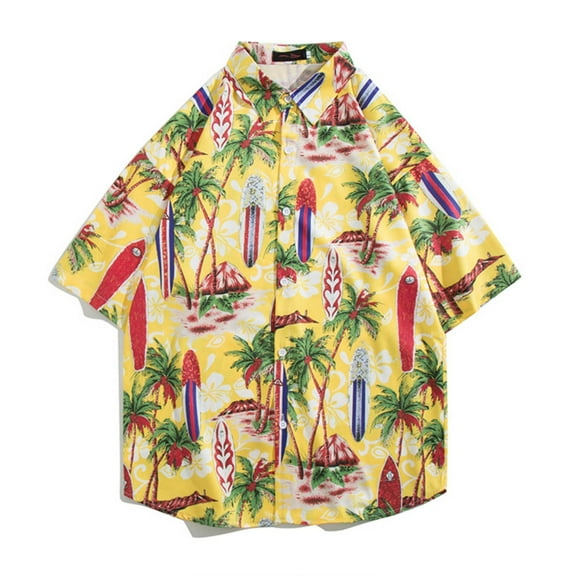 Fznquz Men's Shirts Casual Hawaiian 2025 Shirts Tropical Button Down Summer Beach Mens Tops