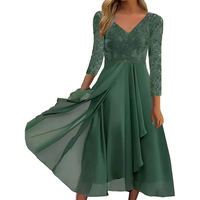 WTXUE Robe à Manches Longues, Robe Décontractée à Manches Longues Imprimée en Chiffon avec Coutures pour Femme, Robe Verte, 5# Vert G