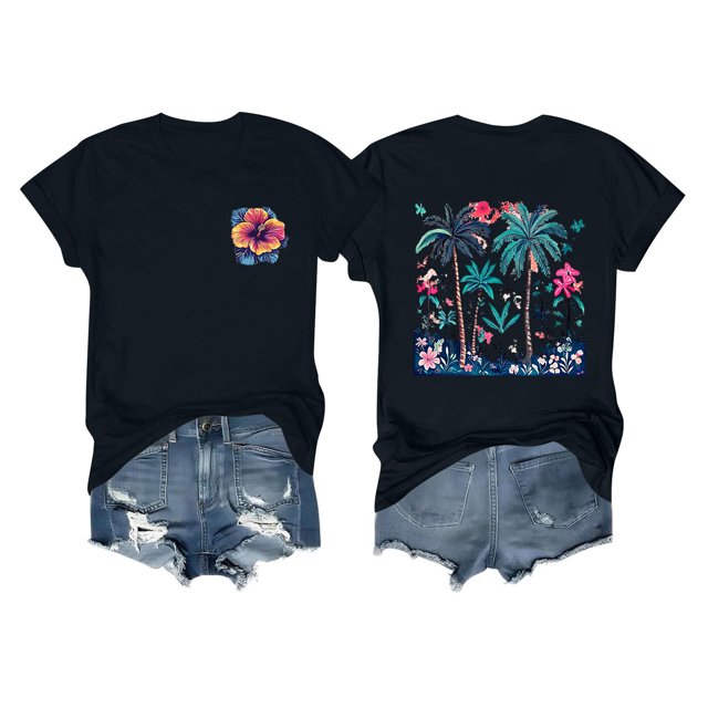 Mujeres Manga Corta Tops Impreso Cuello Redondo Camiseta Superior, Poliéster Spandex Vintage Humor