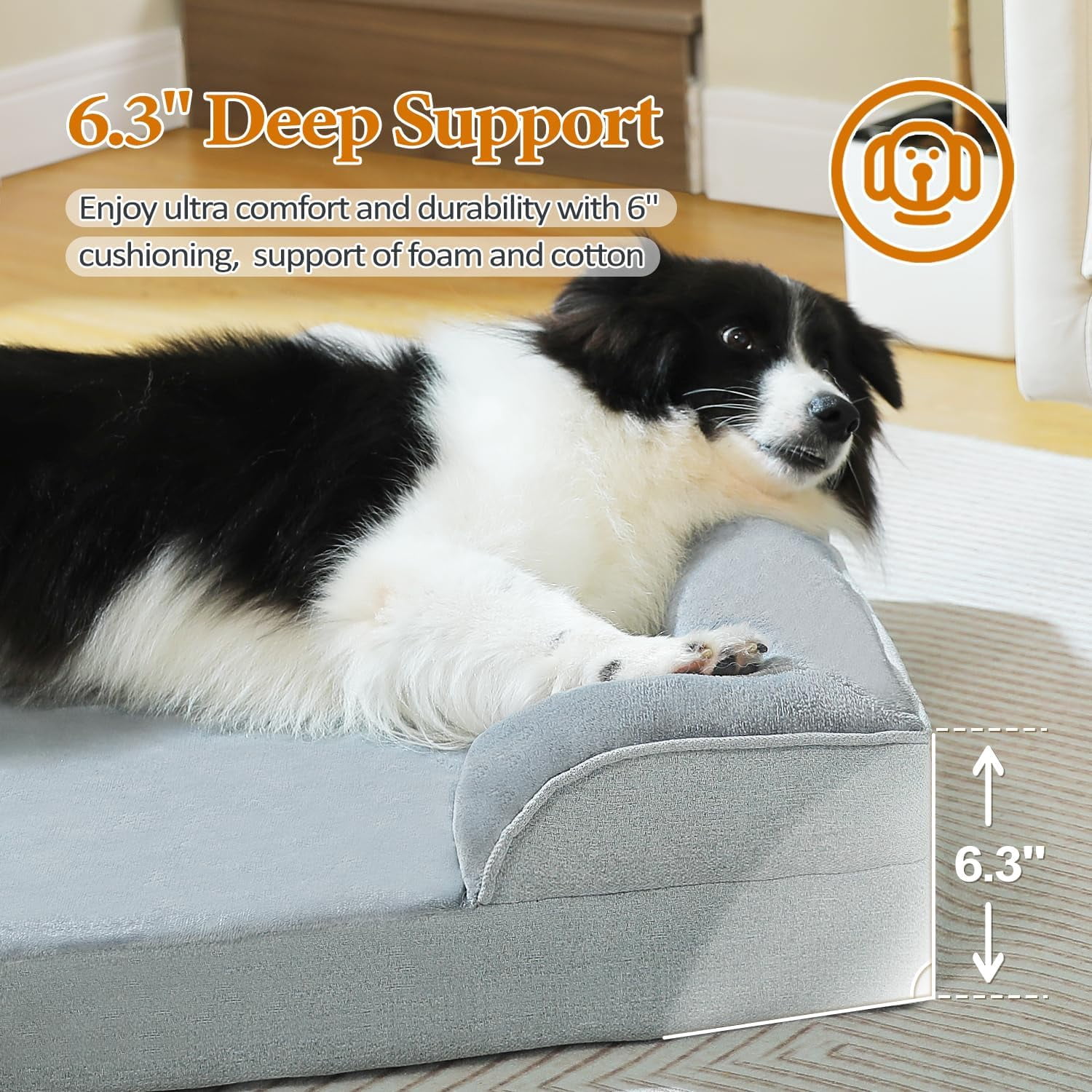Orthopedic Dog Bed, Washable Large Dog Bed for Large Dogs with Supportive Foam,2-Layer Waterproof Cover and Non-Slip Bottom for Small, Medium and Large Dog-Gray,Large