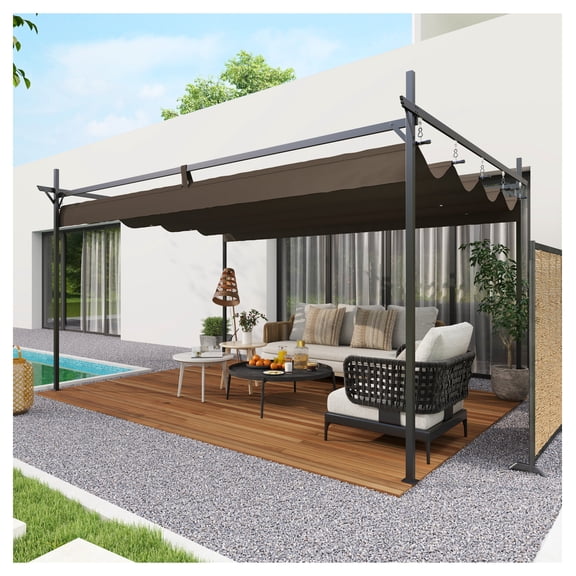 10x13 Metal Pergola Canopy Retractable, Outdoor Patio Pergola for Garden Deck Backyard Brown