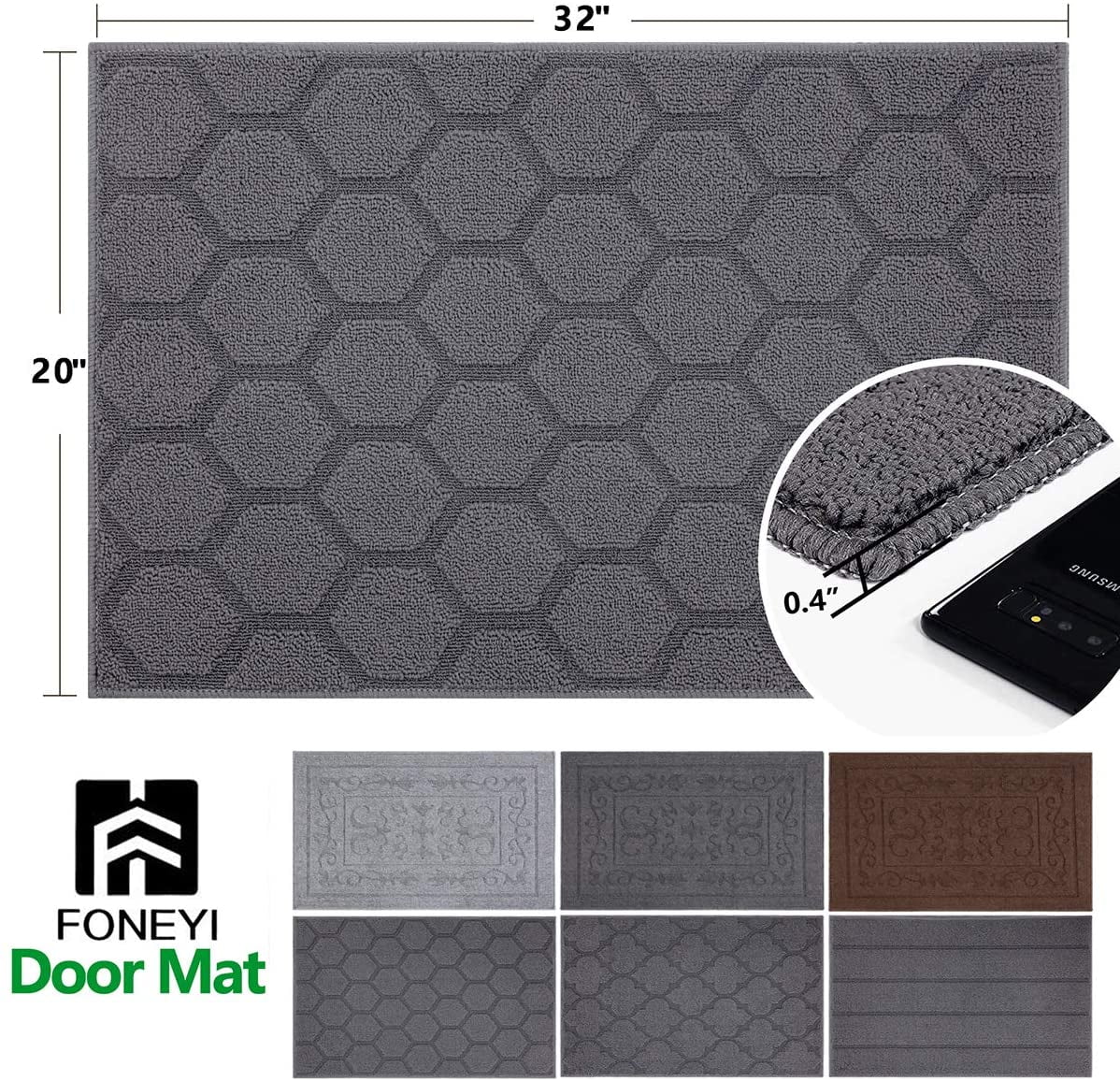 Color&Geometry Gray Indoor Door Mat, 20x32 Super Absorbent Resist Dirt  Entryway Rug, Non-Slip TPR Backing Front Door Mat Indoor Entrance, Machine