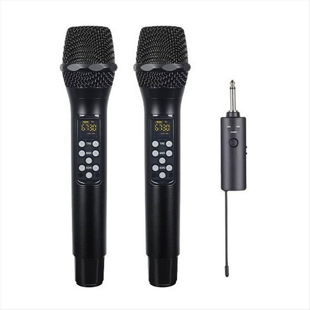Micrófono Inalámbrico de Doble Canal UHF, Conjunto de Micrófono Dinámico de Mano con Receptor Recargable para Karaoke en Escenario