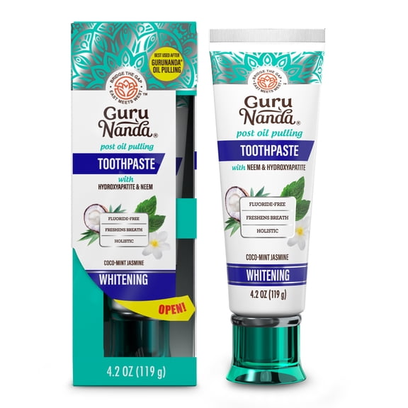 GuruNanda Fluoride - Free Whitening Toothpaste with Neem & Hydroxyapatite, CocoMint Jasmine Flavor, 4.2 oz