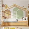 thumbnail image 2 of Bellemave Twin Size House Bed with Trundle, Wood Platform Bed Frame with House Shape Roof forTeens(Natural), 2 of 11