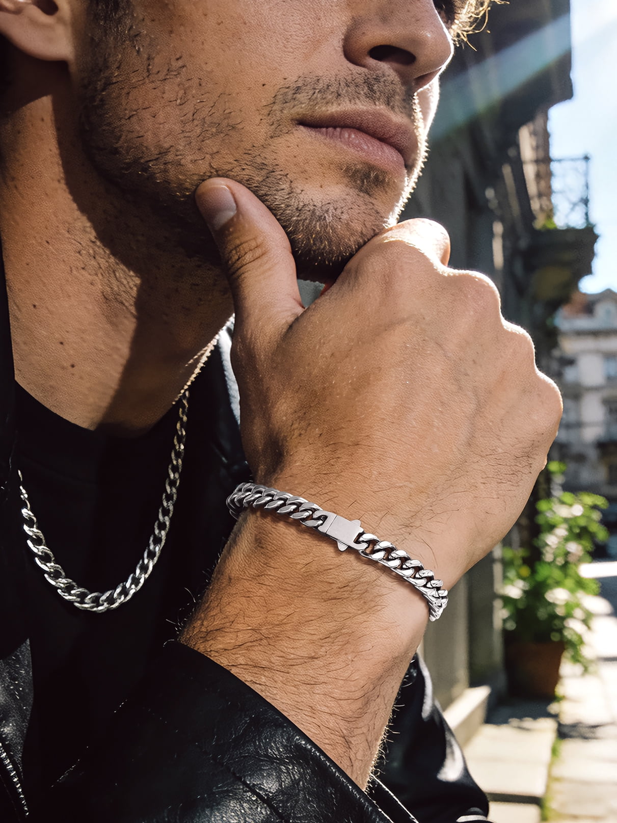 Bandmax 7MM Wide Cuban Chain Bracelet for Men Women Father's Day Gift for Son Dad Husband Stainless Steel Hip Hop Biker Wristlet Anklet Chain Jewelry