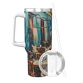 thumbnail image 2 of Goofa Whimsical Cats Night Cafe Print 40oz Ice Bully With Handle And Straw Stainless Steel Vacuum Insulated Cup And 2 In 1 Straw Lid, 2 of 8