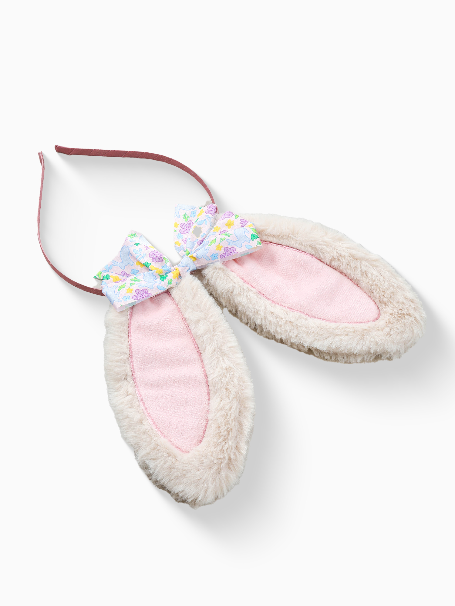 Way to Celebrate Easter Plush Tan Bunny Ear Headband with Fabric Bow, 1 Piece