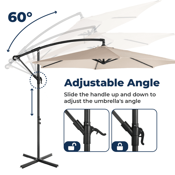 Alvantor 10FT Offset Patio Umbrella Cantilever Banana Umbrella with Crank Tilt Cross Base Khaki