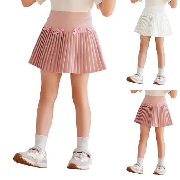 HAOTAGS Girls Bow-Tie Mini Skirt(3-14), High-Waist Pleated Mini Skirt Pink 7-8 Years