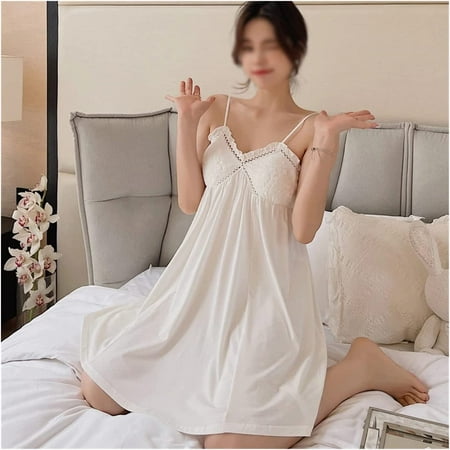 

QWZNDZG Women s Pajamas with Breast Pads Summer Girl Lace Princess Nightdress Home Clothes Suspender Nightgown (Color : B Size : L Code)