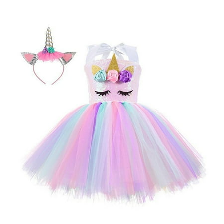 

Toddler Little Girls Unicorn Costume Dress Kids Big Girl Tutu Birthday Outfit for Halloween Birthday Gift 1-10Years