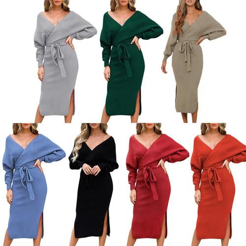 Horypt Horypt Autumn And Winter Women S Fashion Sweater One Piece Dress Sexy V Neck Split Open Back Wrap Solid Color Bat Sleeve Dress Walmart Com Walmart Com Horypt Horypt Autumn And Winter Women S Fashion Sweater One Piece Dress Sexy V Neck Split Open Back Wrap Solid Color Bat Sleeve Dress Walmart Com Walmart Com