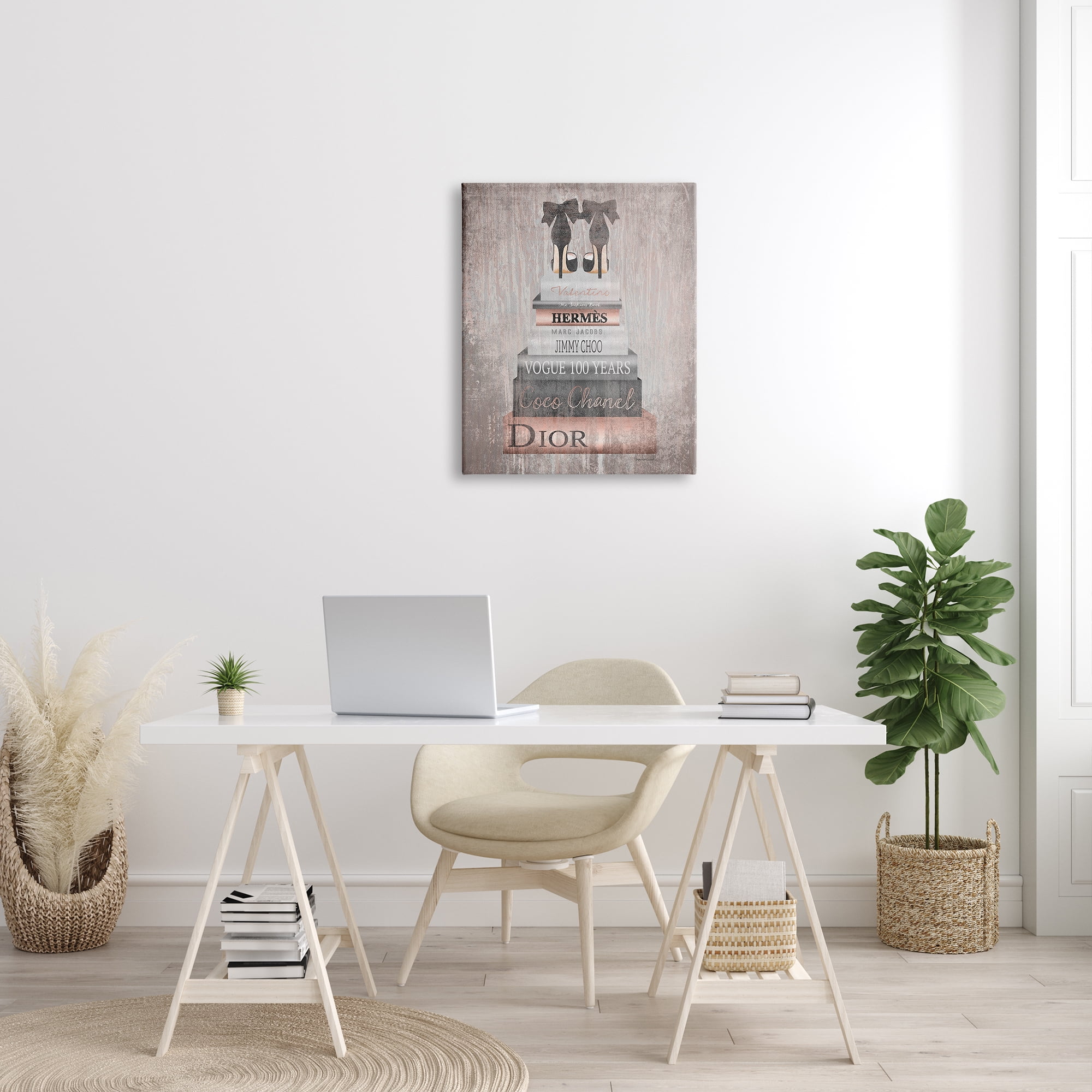 The Stupell Home Decor Collection Book Stack Heels Metallic Pink Wall Art