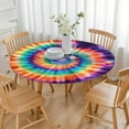 thumbnail image 3 of Rainbow Tie Dye Mandala Pattern Round Fitted Tablecloth with Elastic Edge,Dining Table Cover Waterproof,Outdoor Round Tablecloth for Camping,Dining,Indoor and Outdoor, 3 of 7