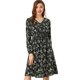 thumbnail image 1 of Vestido a media pierna con cuello en V y estampado floral con cintura fruncida Negro M, 1 of 6