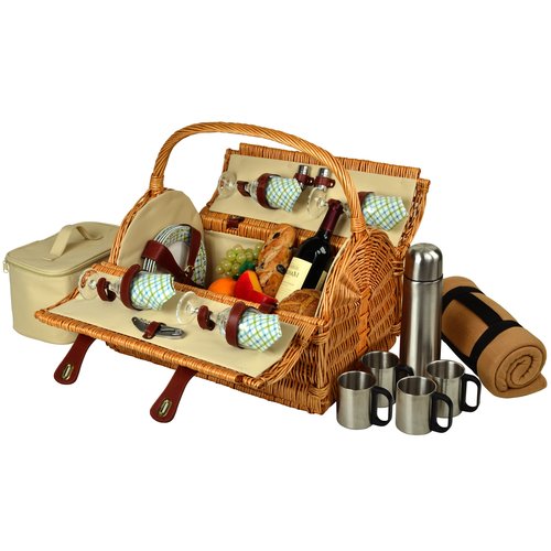 Picnic At Ascot Yorkshire Picnic Basket with Blanket and Coffee Flask for Four