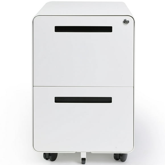 25.4" Deep 2-Drawer Filing Cabinet, Mobile Steel Pedestal File Cabinet with Lock and 4 wheels, Round Edge
