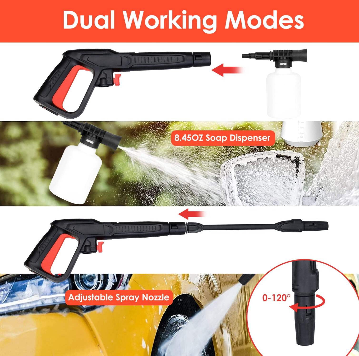 Electric High Pressure Washer 1740 PSI, 2.6 GPM, Car & Surface Cleaner, Adjustable Nozzle, Soap Dispenser, Waterproof