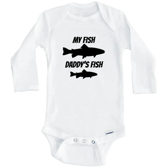 My Fish Daddy's Fish Funny Fishing One Piece Baby Bodysuit (Long Sleeve), 0-3 Months White