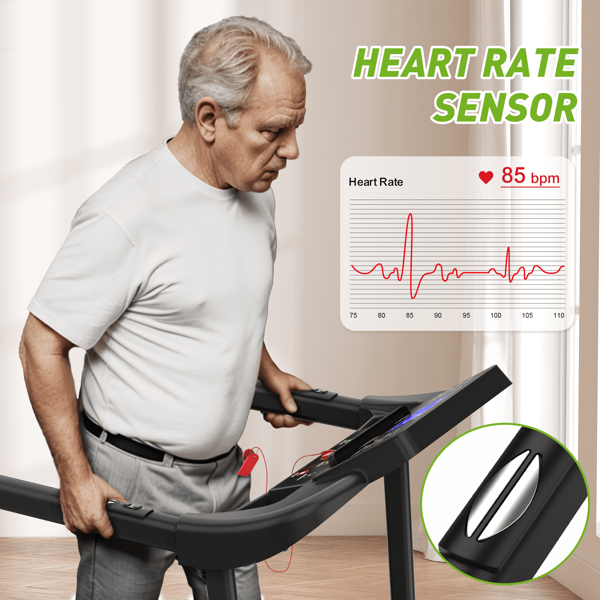 FLIMDER Foldable Treadmill for Senior, 2 in 1 Folding Exercise Treadmill with Long Handrail, 300 lbs Capacity 0.5-7.5 MPH