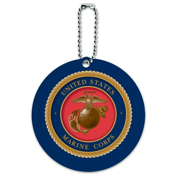 Marine Corps USMC Emblem Officially Licensed Round Luggage ID Tag Card Suitcase Carry-On