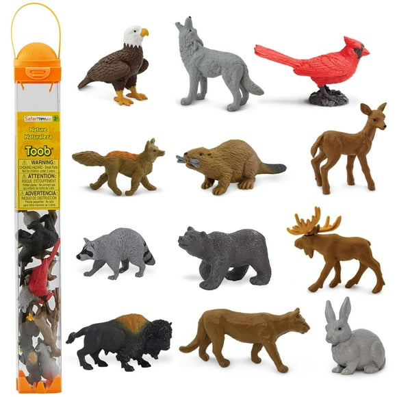 Safari Ltd. Nature Toob - 12 Mini Figurines With Rabbit Beaver Doe Gray Wolf Fox Black Bear Moose Mountain Lion Bald Eagle And More - Educational Toy For Boys Girls & Kids Ages 3+