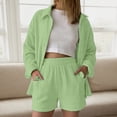 thumbnail image 4 of ibiyuan Women'S 2 Piece Outfits Women's Casual Spring Fashion Set Long Sleeve Shirt and High Waist Drawstring Shorts Solid Two Piece Outfit, 4 of 6