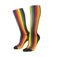 thumbnail image 2 of Rainbow Stripe Print Knee High Socks for Women Long Leg Warmers Socks, 2 of 7