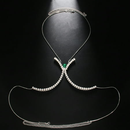 MATROOY Pearl Body Chain Bra Necklace Harness Women Belly Back Chain Beach Jewelry-silver