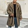 thumbnail image 4 of Men's Faux Fur Coat Mid Length Notch Lapel Collar Fluffy Jacket Long Trench Coat Cardigans Winter Warm Outerwear (XL, Khaki), 4 of 7