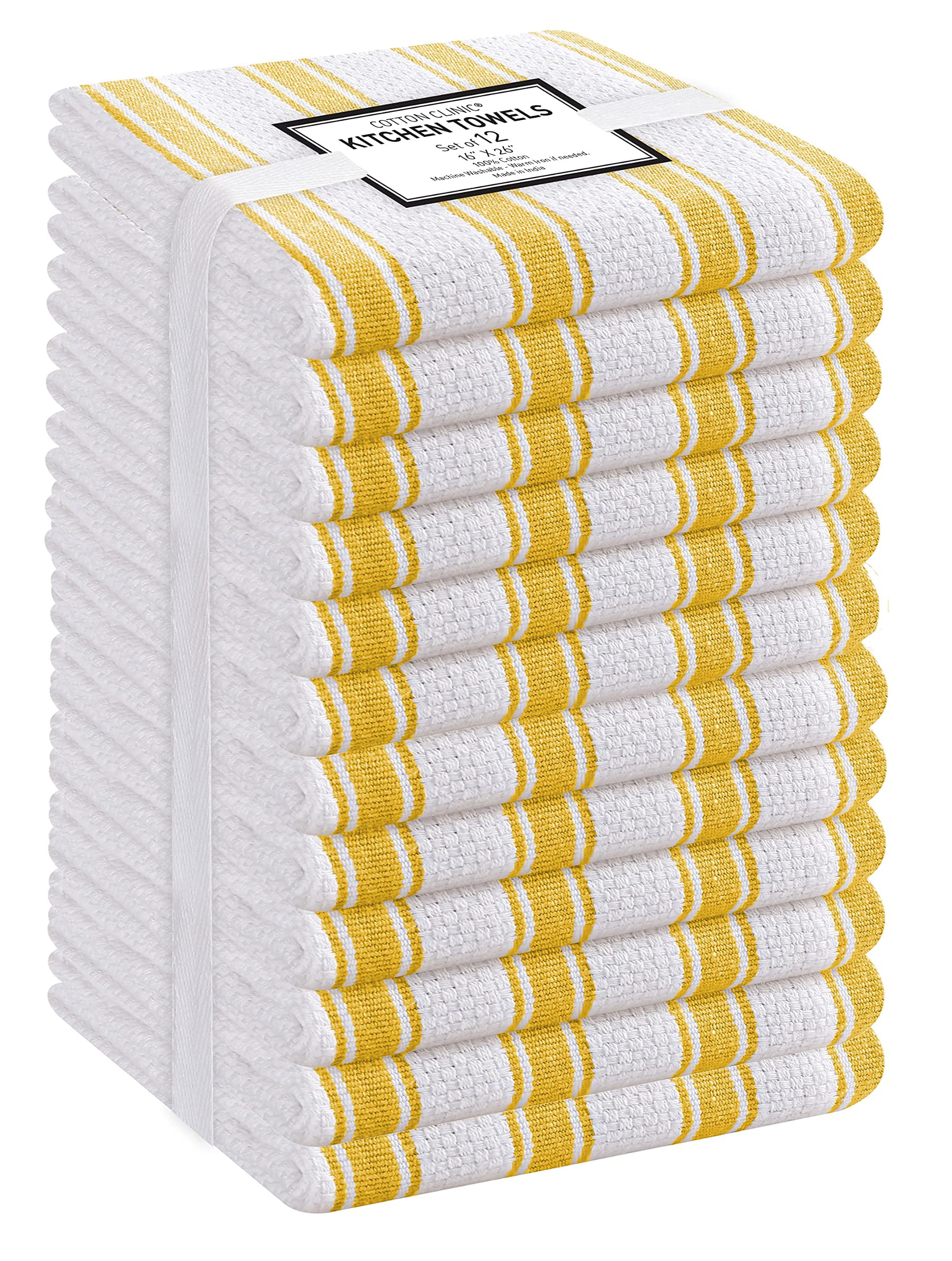 Kitchen Towels | Cotton Dish Towels for Drying Dishes| Absorbent Kitchen  Dish Towels, Dishcloths| Tea Towels for Embroidery|16x26 Stripe Yellow