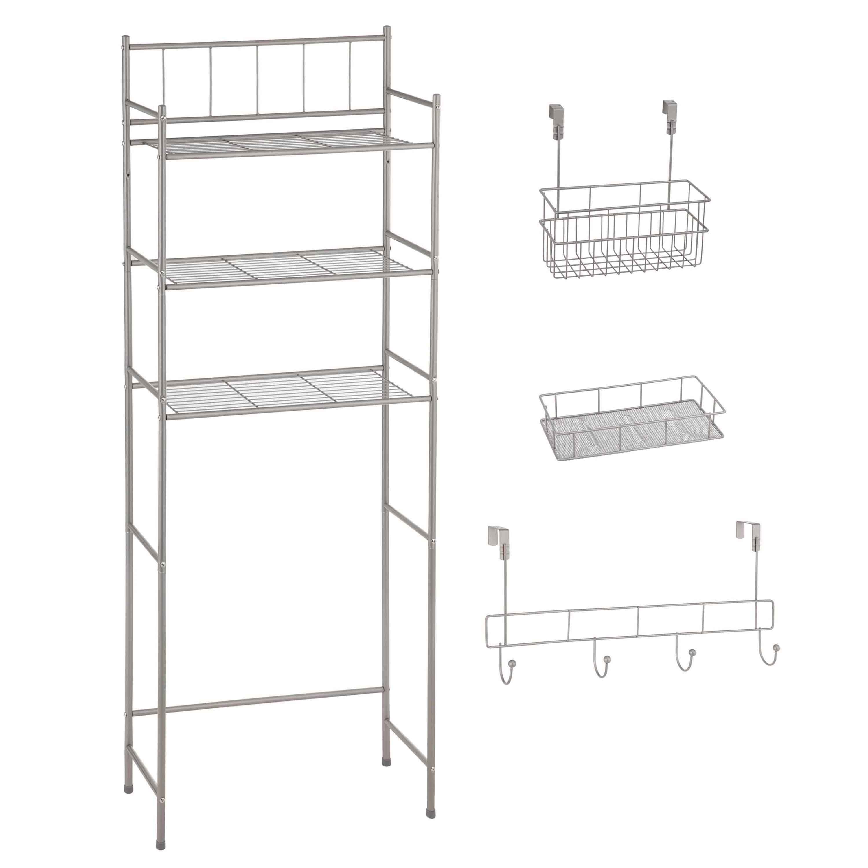 Mainstays 4-Piece Over-the-Toilet Bathroom Storage Shelf Unit Set, Satin Nickel