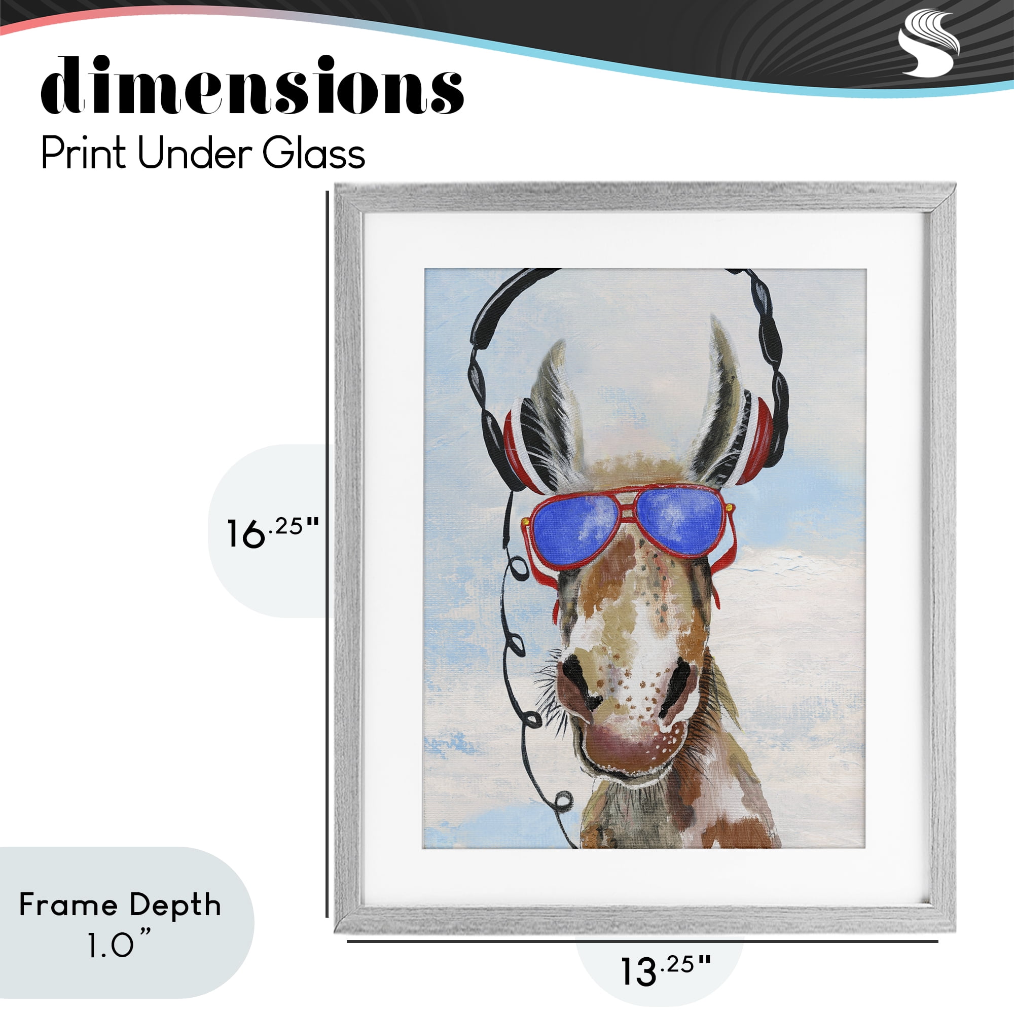 Stupell Industries Donkey Wearing Headphones Gray Framed Print Under Glass, design by Janet Tava