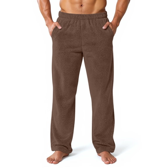Resicozy Men's Plush Pajama Pants Flannel Fluffy Pj Pants Warm Winter Lounge Sleepwear Bottoms with Pockets Light Brown S