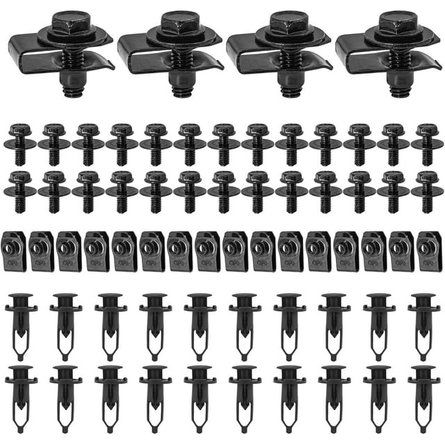 Yazoeia 70 PCS Engine Under Cover Splash Shield Guard Body Bolts, Universal Bumper Fender Liner Push Retainer Fastener Rivet Clips and Extruded U-Nuts Kit, Compatible with Most Cars CJC912-114784