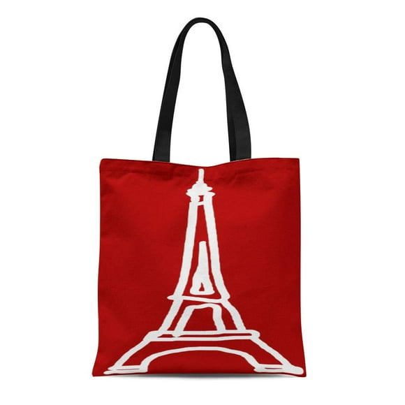 POGLIP Canvas Tote Bag France Red and Blue Paris Eiffel Tower Tour Romantic Reusable Handbag Shoulder Grocery Shopping Bags