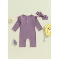 thumbnail image 2 of FEORJGP Toddler Baby Girl Basic One-piece Rompers 0 3M 6M 12M 18M Infant Solid Crew Neck Jumpsuits Buttons Long Sleeve Bodysuits with Headband Kids Lion Simply Casual Clothes for Spring Fall, 2 of 7