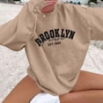 thumbnail image 2 of Women Fall Sweatshirts Oversize Long Sleeve Crew Neck Drop Shoulder Letter Print Athletic Outfits Trendy Khaki, 2 of 5