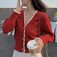 thumbnail image 4 of Fusipu Long Sleeve V-Neck Sweater Cardigan Single-Breasted Cherry Print Sweet Cropped Sweater Coat Ladies Clothes, 4 of 8