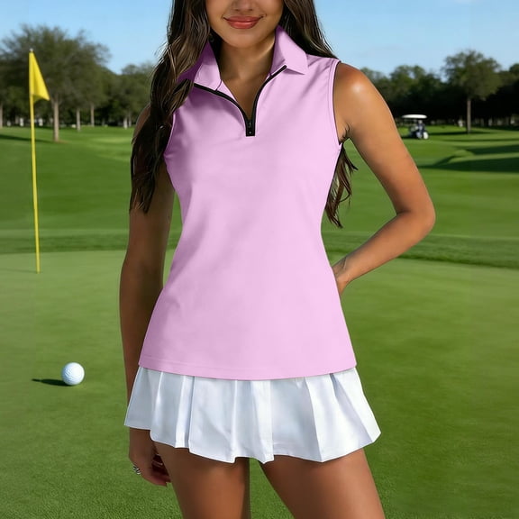 Womens Golf Shirt Sleeveless UPF 50 Polo Shirts Collared Tennis Tops V Neck Athletic Workout Tank Quick Dry Purple 2XL